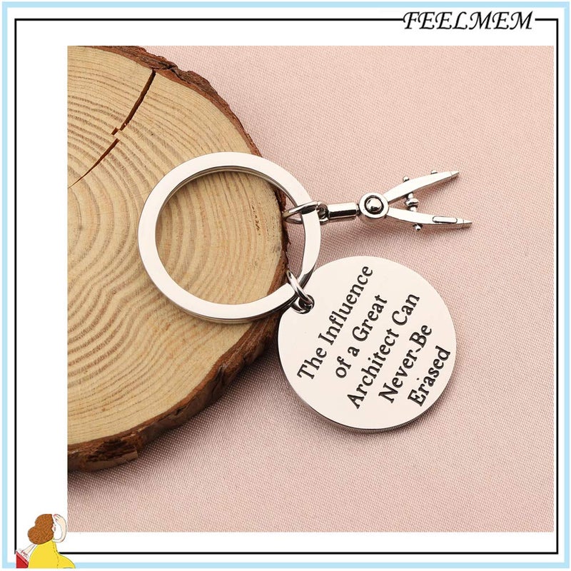 FEELMEM Architecture Keychain Architect Gift Architectural Engineer Appreciation Keychain The Influence of A Great Architect Can Never Be Erased Jewelry for Architect Engineers (silver) - Image 3